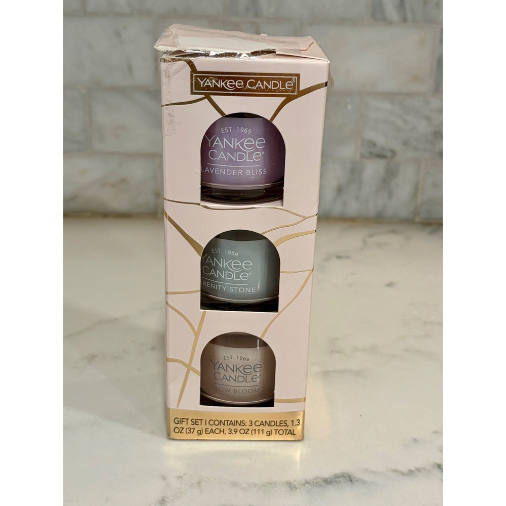 Yankee Candle 3 Piece Mini Jar Gift Set Lavender Bliss Serenity Stone Slow Bloom